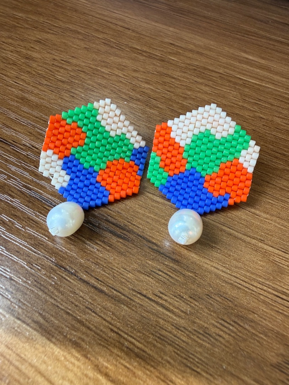 Colorblock Beaded Heart Drop Earrings with FreshWater Pearl Accent - 1”
